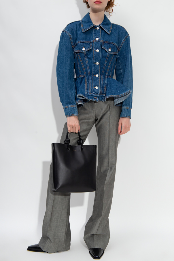 Blue Peplum denim jacket Alexander McQueen RallystoryShops France envelope Bag From Alexander Mcqueen